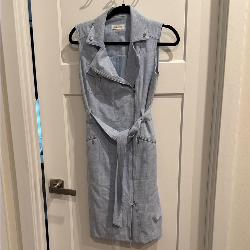 Calvin Klein Sky Blue Moto Wrap Mini Dress - Picture 5 of 10
